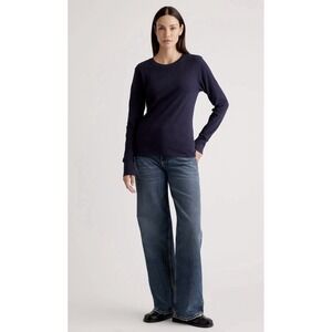 Quince Womens 100% Organic Cotton Slub Long Sleeve Tee Blue Heather Small